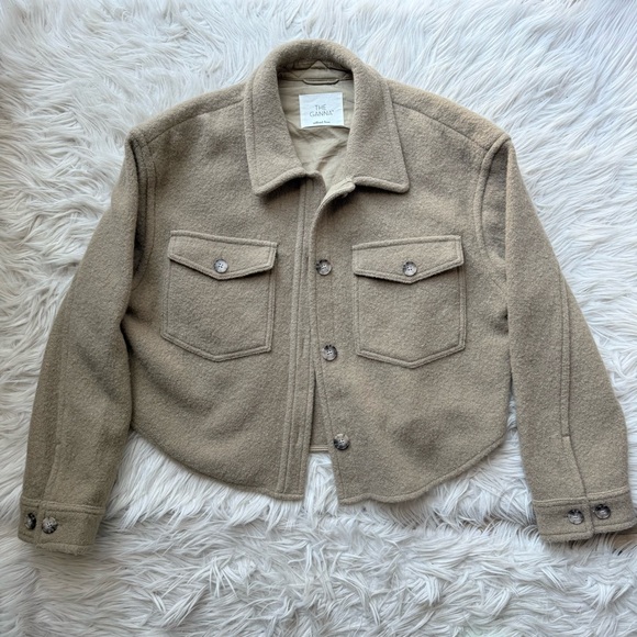 Aritzia Wilfred Free The Ganna Cropped Shirt Jacket Shacket Taupe Beige Wool L - Picture 5 of 12